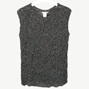 Sarah Pacini Green-Black-Gold Marled Cable-Knit Sleeveless Vest